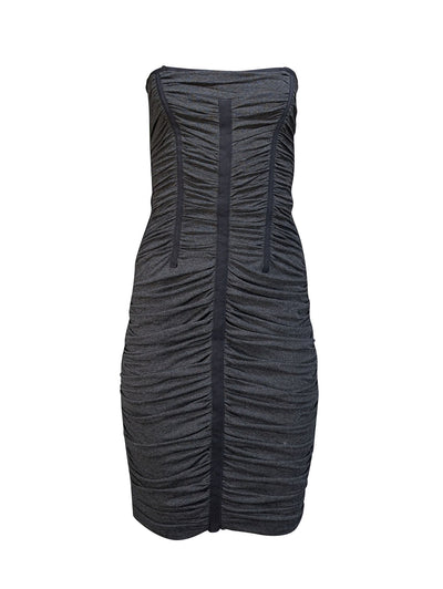 Current Boutique-Dolce & Gabbana - Grey & Black Ruched Strapless Dress Sz 4