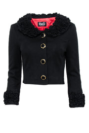 Current Boutique-Dolce & Gabbana - Black Ruffle Trim Crop Jacket Sz 2