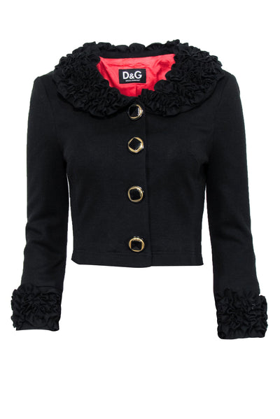 Current Boutique-Dolce & Gabbana - Black Ruffle Trim Crop Jacket Sz 2