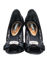 Current Boutique-Dolce & Gabbana - Black Lace Open Peep Toe Pumps w/ Bow Detail 6.5