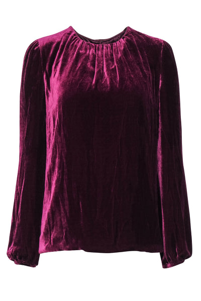 Current Boutique-Dolce & Gabbana - Burgundy Velvet Puff Sleeve Blouse Sz 2