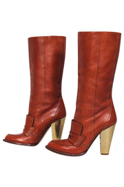 Current Boutique-Dolce & Gabbana - Tan Leather Tall Boots w/ Gold Heel Sz 7.5