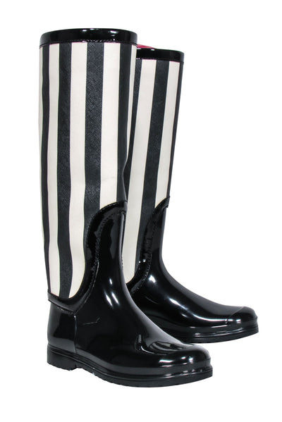 Current Boutique-Dolce & Gabbana - Black & Cream Striped Rain Boots Sz 8