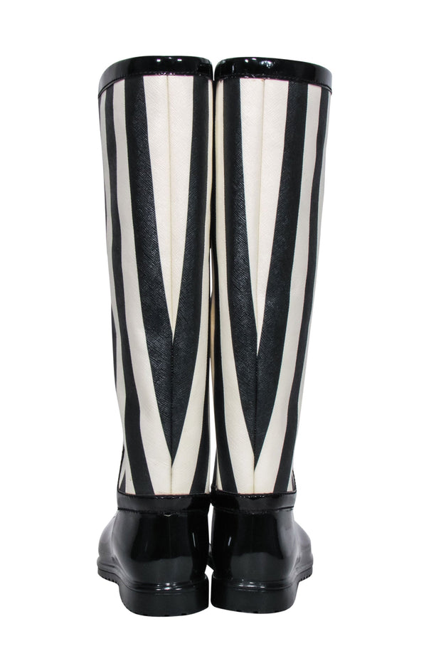 Current Boutique-Dolce & Gabbana - Black & Cream Striped Rain Boots Sz 8