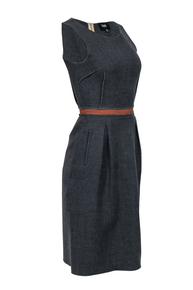 Current Boutique-Dolce & Gabbana - Grey Sleeveless Ruffle Back Dress Sz 6
