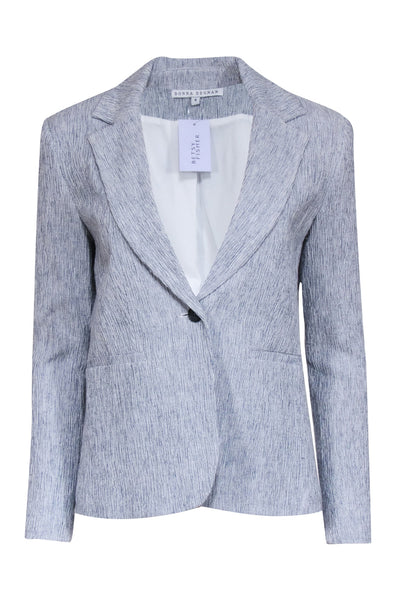Current Boutique-Donna Degnan - Blue & White Mix Textured Single Button Blazer Sz 4