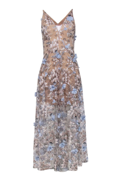 Current Boutique-Dress the Population - Tan Sleeveless w/ 3D Flowers 'Sidney Gown' Maxi Dress Sz S