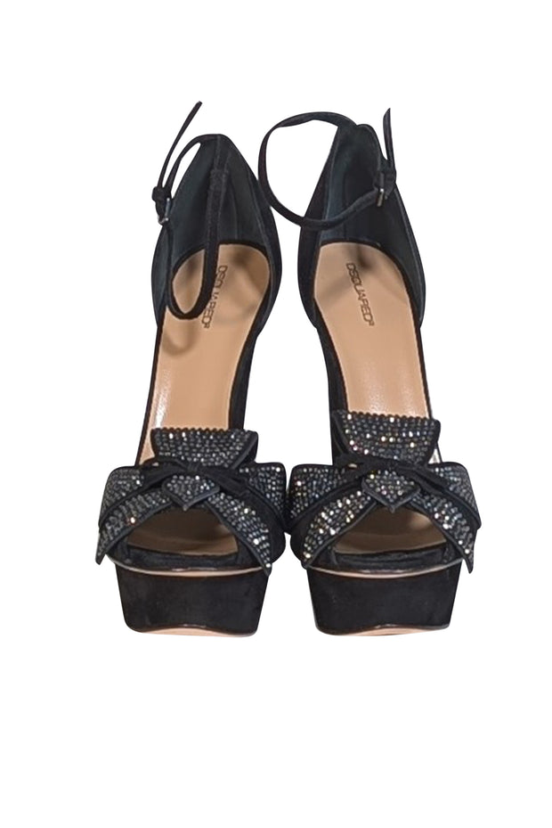 DSQUARED2 - Black Suede Jeweled Toe Platform Pumps Sz 10 - Current Boutique