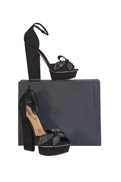 DSQUARED2 - Black Suede Jeweled Toe Platform Pumps Sz 10 - Current Boutique