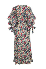 Current Boutique-Eddy - Cream w/ Scarlet & Blue Floral Print Midi Wrap Dress Sz S