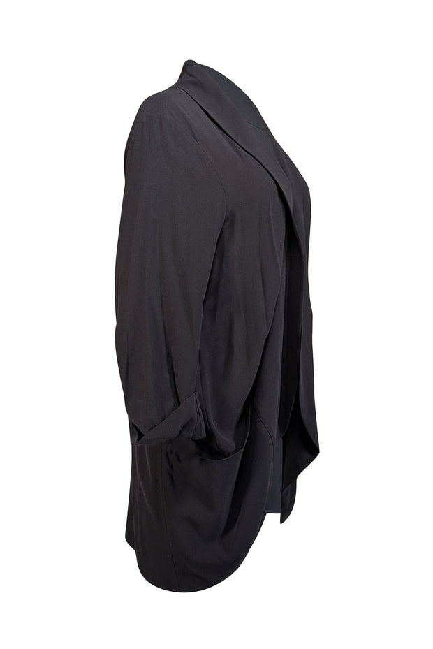 Eileen Fisher - Black Silk Georgette Crepe Open Front Cardigan Sz XL - Current Boutique