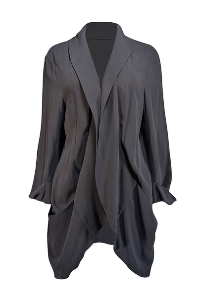 Eileen Fisher - Black Silk Georgette Crepe Open Front Cardigan Sz XL - Current Boutique