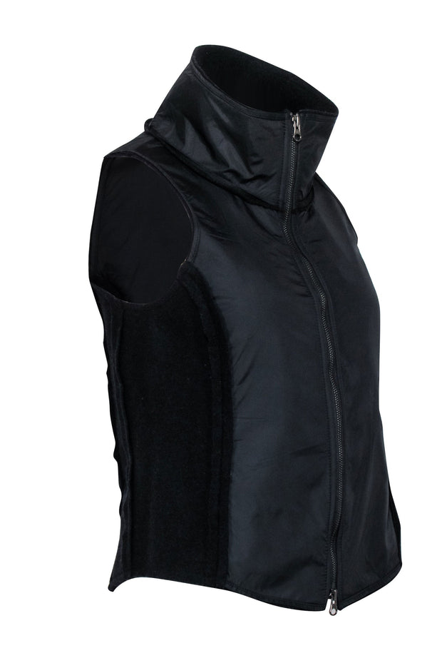 Current Boutique-Eileen Fisher - Black Wool & Nylon Vest w/ Stand Collar Sz XXS