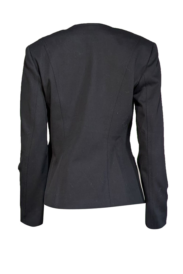 Elie Tahari - Black Collarless Snap Button Blazer Sz 10 - Current Boutique