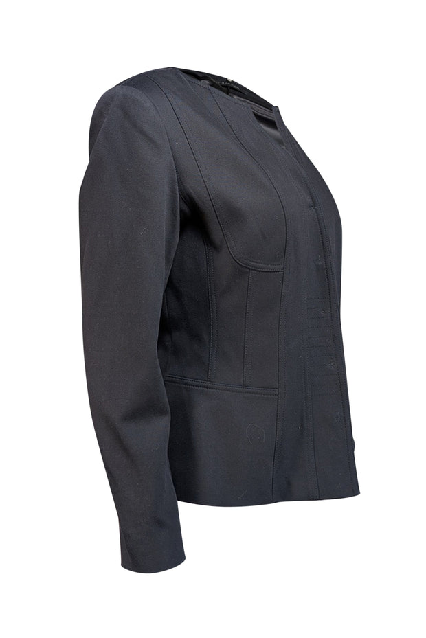 Elie Tahari - Black Collarless Snap Button Blazer Sz 10 - Current Boutique