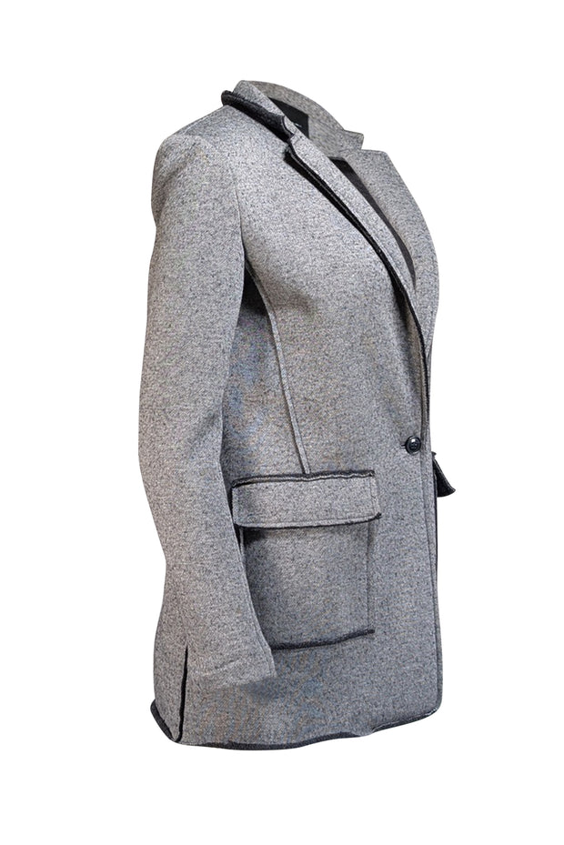 Elie Tahari - Grey Wool Blend Raw Edge Trim Blazer Sz 2 - Current Boutique