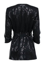 Current Boutique-Tahari - Black Sparkle Belted Blazer Sz M