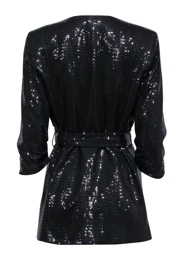 Current Boutique-Tahari - Black Sparkle Belted Blazer Sz M