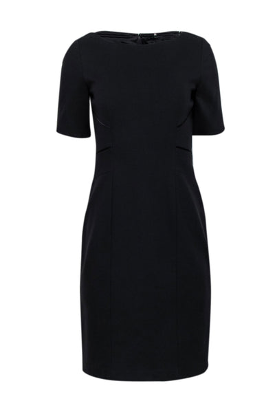 Current Boutique-Elie Tahari - Black Short Sleeve Midi Length Sheath Dress Sz 6