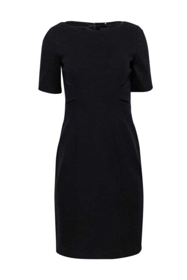 Current Boutique-Elie Tahari - Black Short Sleeve Midi Length Sheath Dress Sz 6