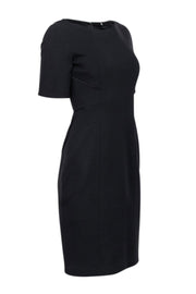 Current Boutique-Elie Tahari - Black Short Sleeve Midi Length Sheath Dress Sz 6