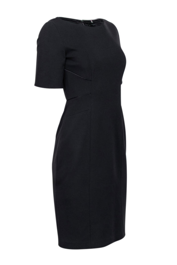Current Boutique-Elie Tahari - Black Short Sleeve Midi Length Sheath Dress Sz 6