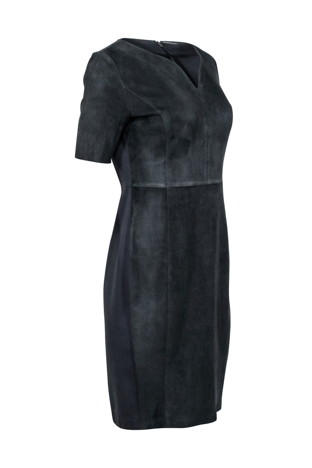 Current Boutique-Elie Tahari - Charcoal Grey Suede Front Shift Dress Sz 8