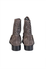 Current Boutique-Elisabetta Franchi - Grey Suede Laser Cut Detail Short Boots Sz 8