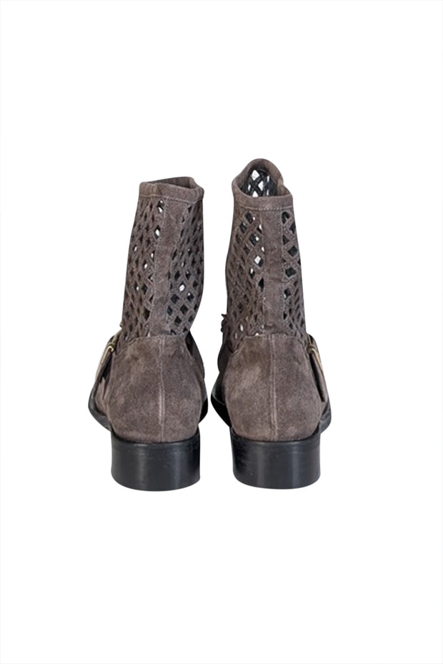 Current Boutique-Elisabetta Franchi - Grey Suede Laser Cut Detail Short Boots Sz 8