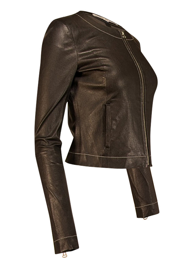 Current Boutique-Elizabeth & James - Black Lamb Leather Jacket w/ White Stitching Sz 4