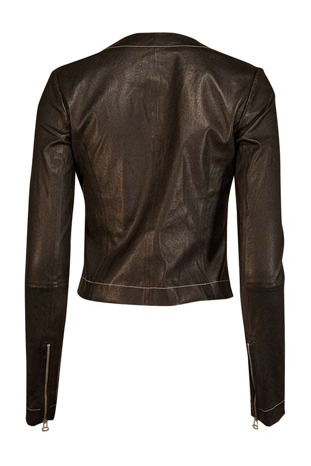 Current Boutique-Elizabeth & James - Black Lamb Leather Jacket w/ White Stitching Sz 4