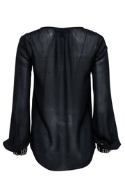 Current Boutique-Elizabeth & James - Black Embellished Semi-Sheer Silk Blouse Sz XS