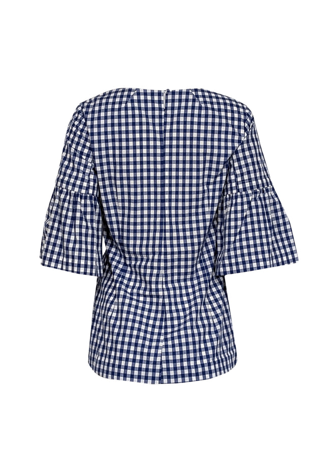 Current Boutique-Elizabeth McKay - White & Blue Gingham Detachable Flounce Sleeve Top Sz XS