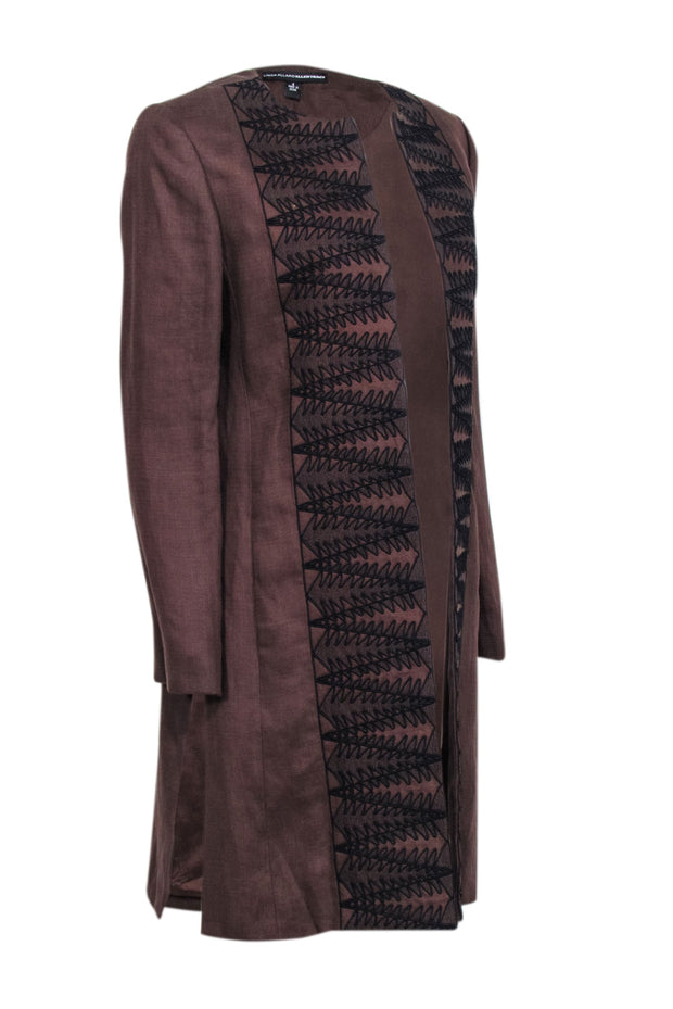 Current Boutique-Ellen Tracy - Chocolate Brown Embroidered Open Jacket Sz 6