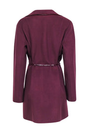 Current Boutique-Linda Allard x Ellen Tracy - Plum Wool Belted Jacket w/ Leather Trim Sz 10