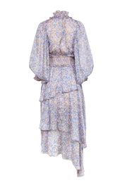 Current Boutique-Elliatt - Light Pink w/ Blue Floral Print Tiered Maxi Dress Sz S