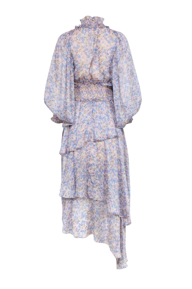 Current Boutique-Elliatt - Light Pink w/ Blue Floral Print Tiered Maxi Dress Sz S