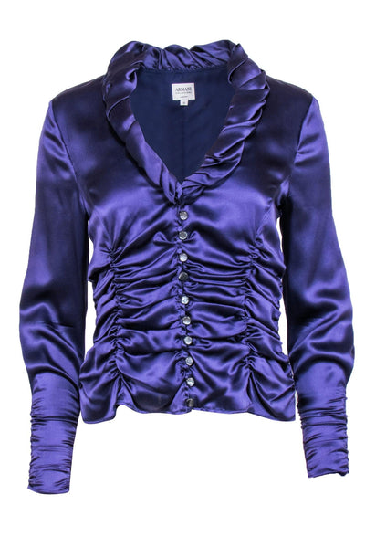 Current Boutique-Armani Collezioni - Plum Purple Silk Top w/ Ruched Detailing Sz 10