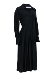 Current Boutique-Equipment - Black Silk Pleated Midi Dress w/ Flared Sleeves Sz 6