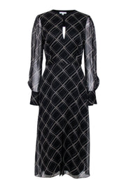 Current Boutique-Equipment - Black & Beige Abstract Print Long Sleeve Midi Dress Sz 6