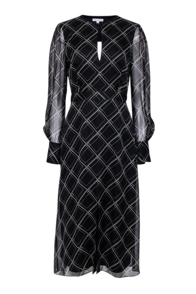 Current Boutique-Equipment - Black & Beige Abstract Print Long Sleeve Midi Dress Sz 6