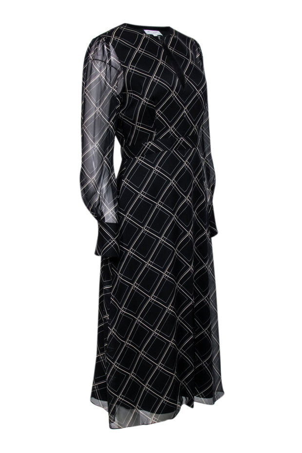 Current Boutique-Equipment - Black & Beige Abstract Print Long Sleeve Midi Dress Sz 6