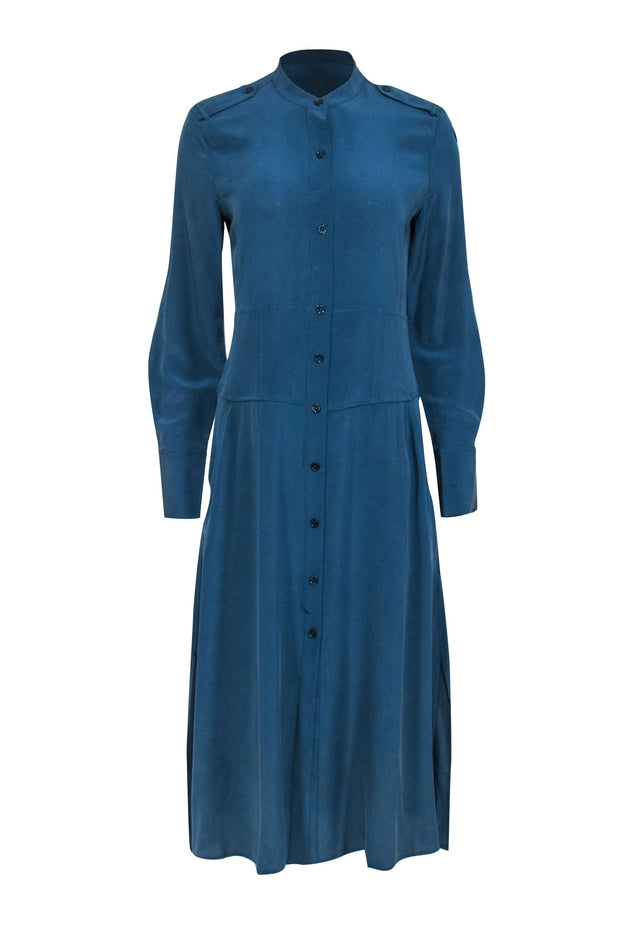 Current Boutique-Equipment - Teal Blue Silk Midi Shirtdress Sz 6