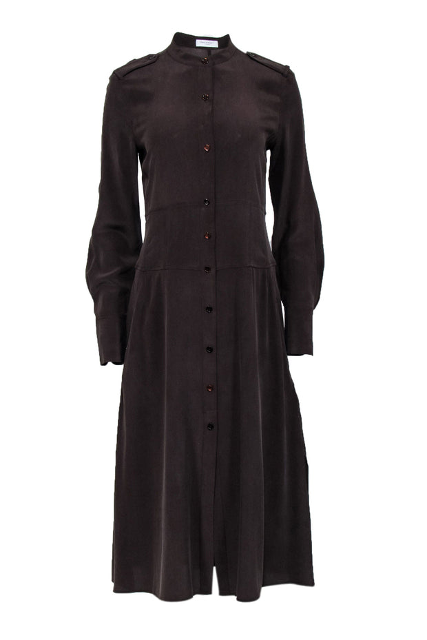 Current Boutique-Equipment - Brown Silk Midi Shirtdress Sz 6
