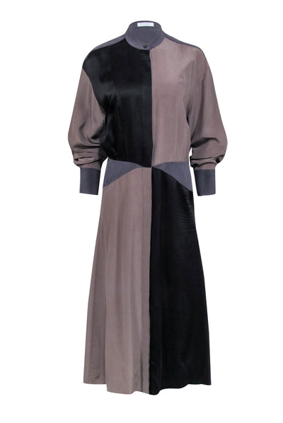 Current Boutique-Equipment - Taupe, Grey, & Black Colorblock Silk Midi Dress Sz 6