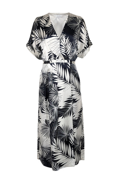 Current Boutique-Equipment - Navy & Off-White Leaf Print Silk Midi Dress Sz 6