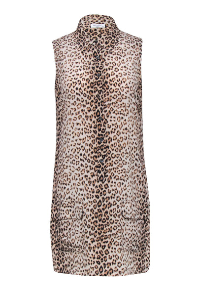 Current Boutique-Equipment - Tan, Beige, & Black Leopard Print Silk Sleeveless Dress Sz S