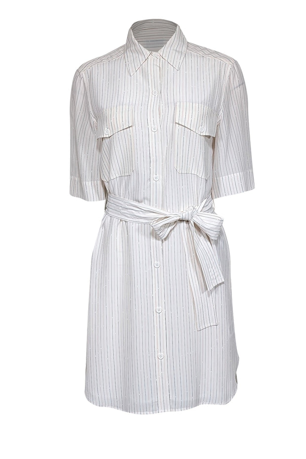 Current Boutique-Equipment - Off-White w/ Pink & Black Stripe Print Silk Dress Sz S
