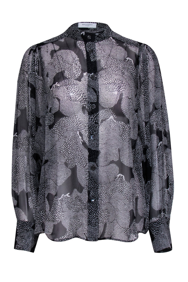Current Boutique-Equipment - Black & White Abstract Print Sheer "Chayce" Blouse Sz S