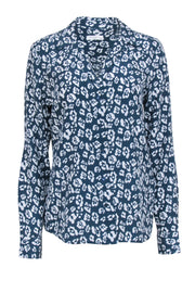 Current Boutique-Equipment - Teal & Off-White Leopard Print Silk Blouse Sz M